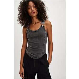 We The Free Black Ribbed Buckle Strap Y2K Grunge Tank Top Size XS